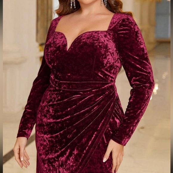 Luxe Plus Size Sweetheart Neck Wrap Hem Velvet Party Evening Formal Prom Dress - Picture 7 of 8